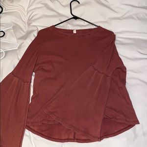 Rust BP. waffle knit flare sleeve top